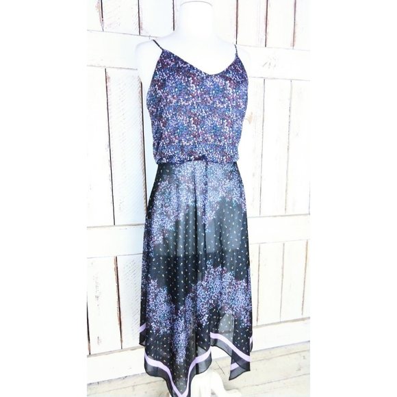 Vintage sheer black floral handkerchief hem midi sun dress - Picture 3 of 6